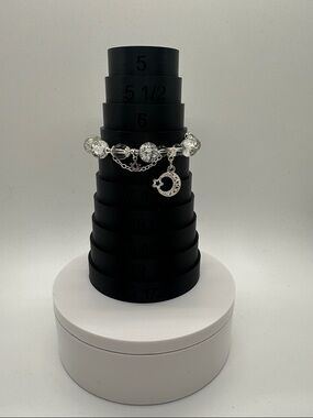 Silver Moon Charm Beaded Bracelet in Clear/Silver